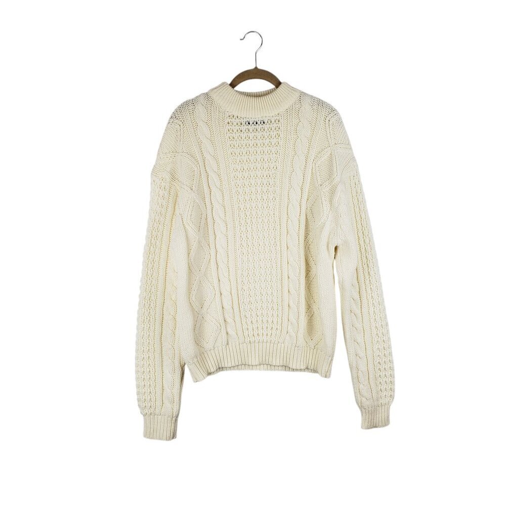 Vtg Passport 360 Classic Cable Knit Fishermans Sweater Ivory Acrylic Size Large
